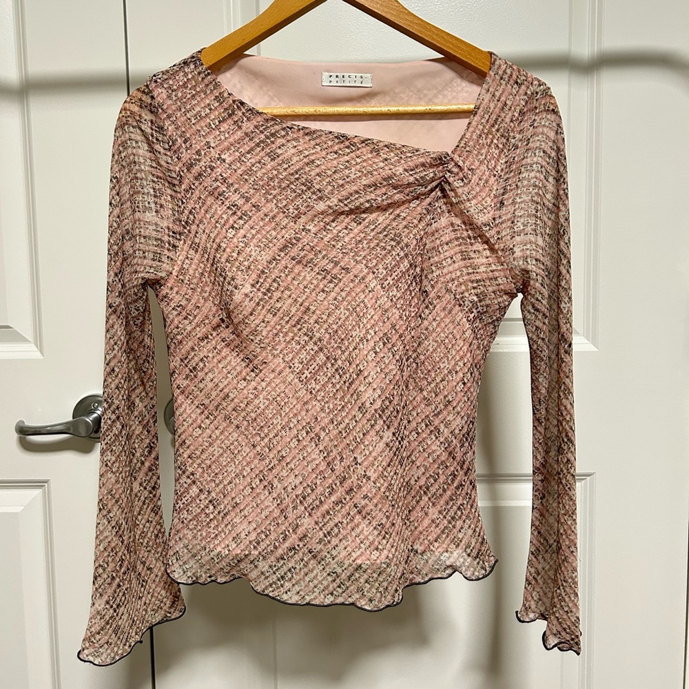 Precis Petite Pink and Black Patterned Long Sleeve Blouse